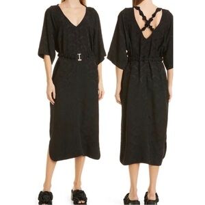 NWT GANNI Jacquard Criss Cross Midi V-Neck Dress Black Small